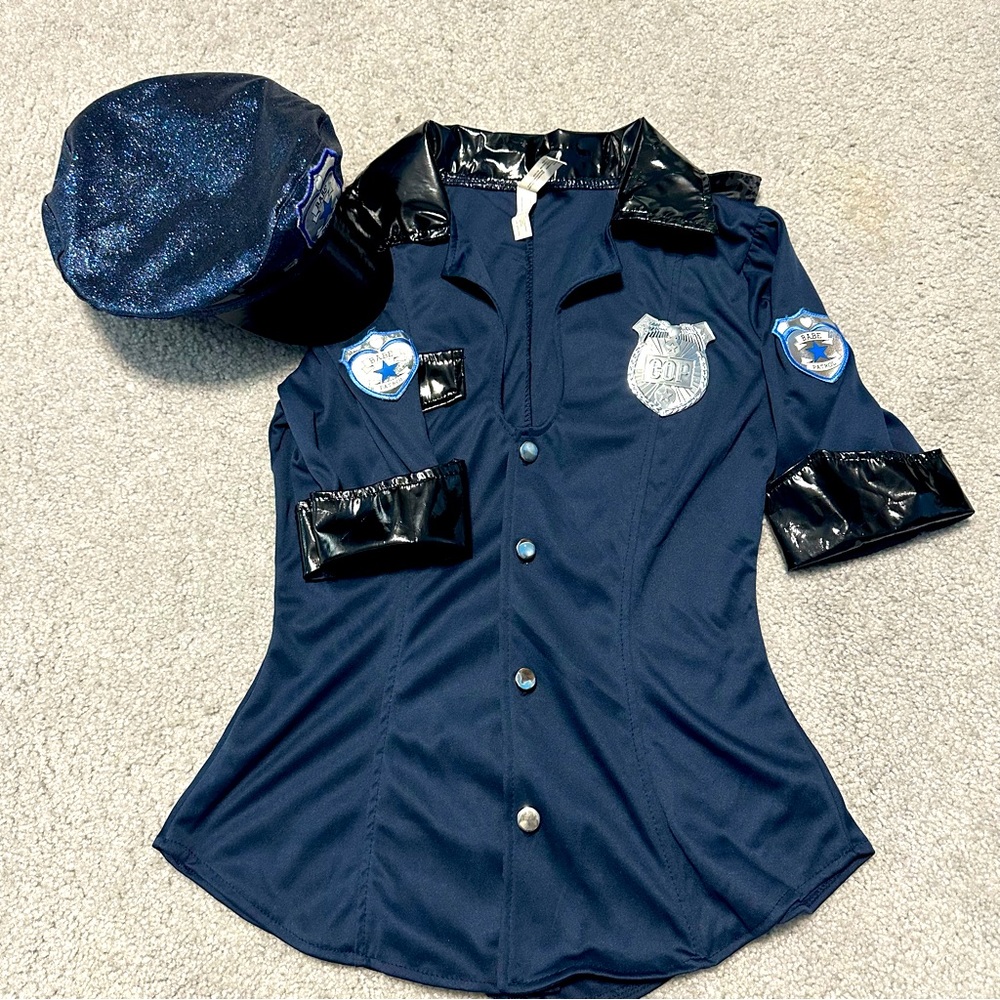Haloween Babe Patrol Cop Costume top and hat,Size XS